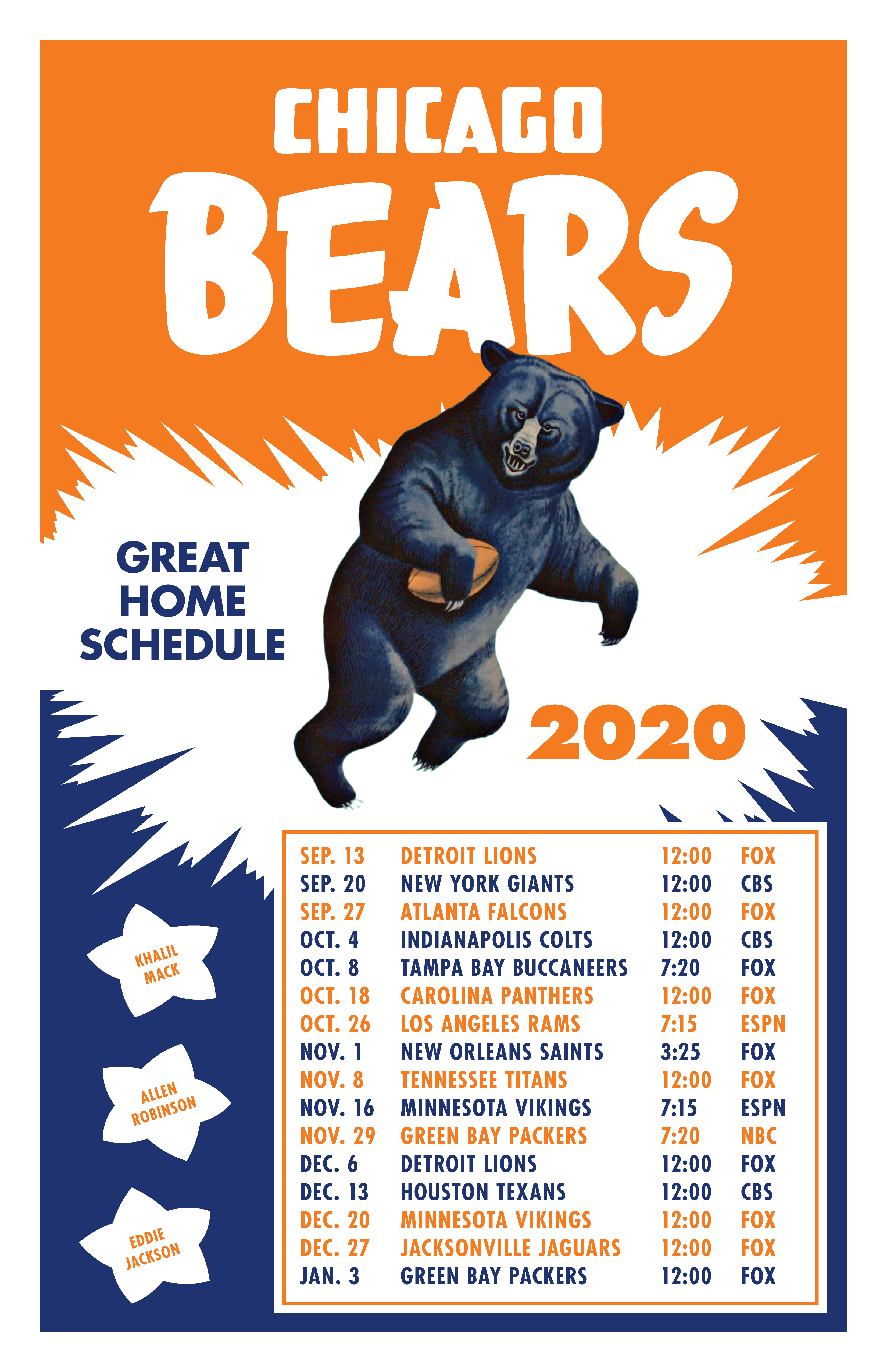 2020 Bears Printable Schedule Poster : r/CHIBears